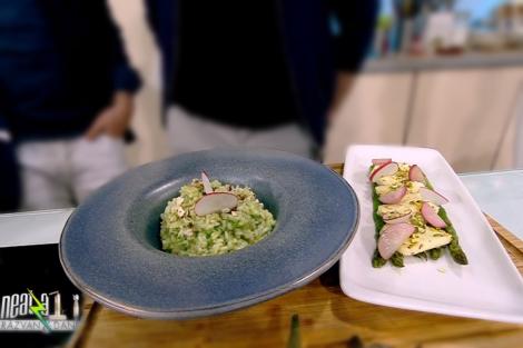 Risotto cu leurdă, sparanghel, ridichi și halloumi în crustă de fistic. Rețeta lui Marcian Vodnar la Super Neatza, 28 martie 2022