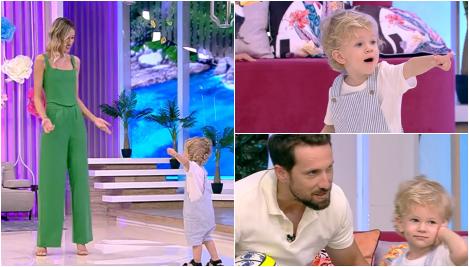 Cum a reacționat micuțul Tiago când și-a văzut mama pe ecranele din platoul Neatza. Defilarea adorabilă cu Gabriela Prisăcariu