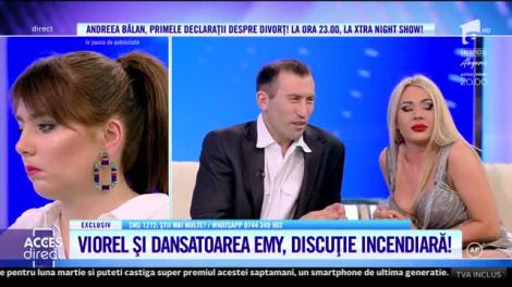 Acces Direct. Viorel și dansatoarea Emy, discuție incendiară: A,m luat numărul de telefon. Și o să te sun